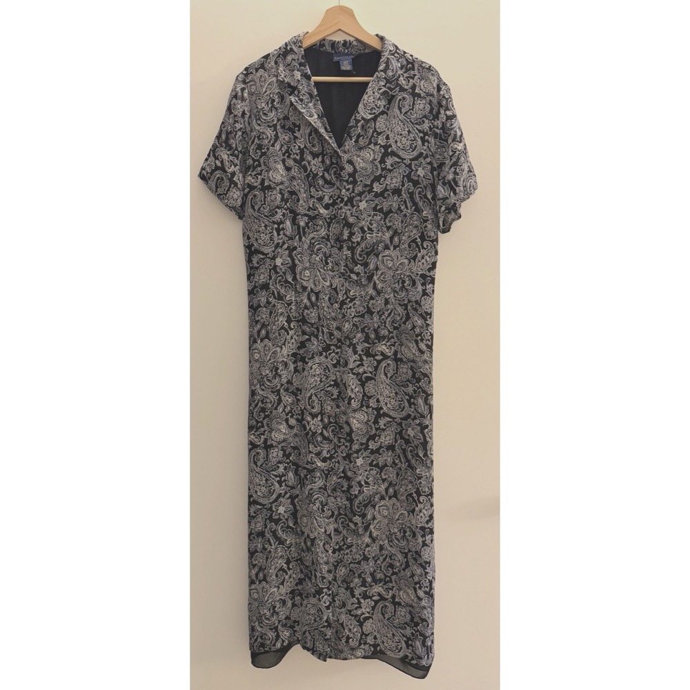 Charter Club Navy and White Paisley Maxi Dress 100% Silk